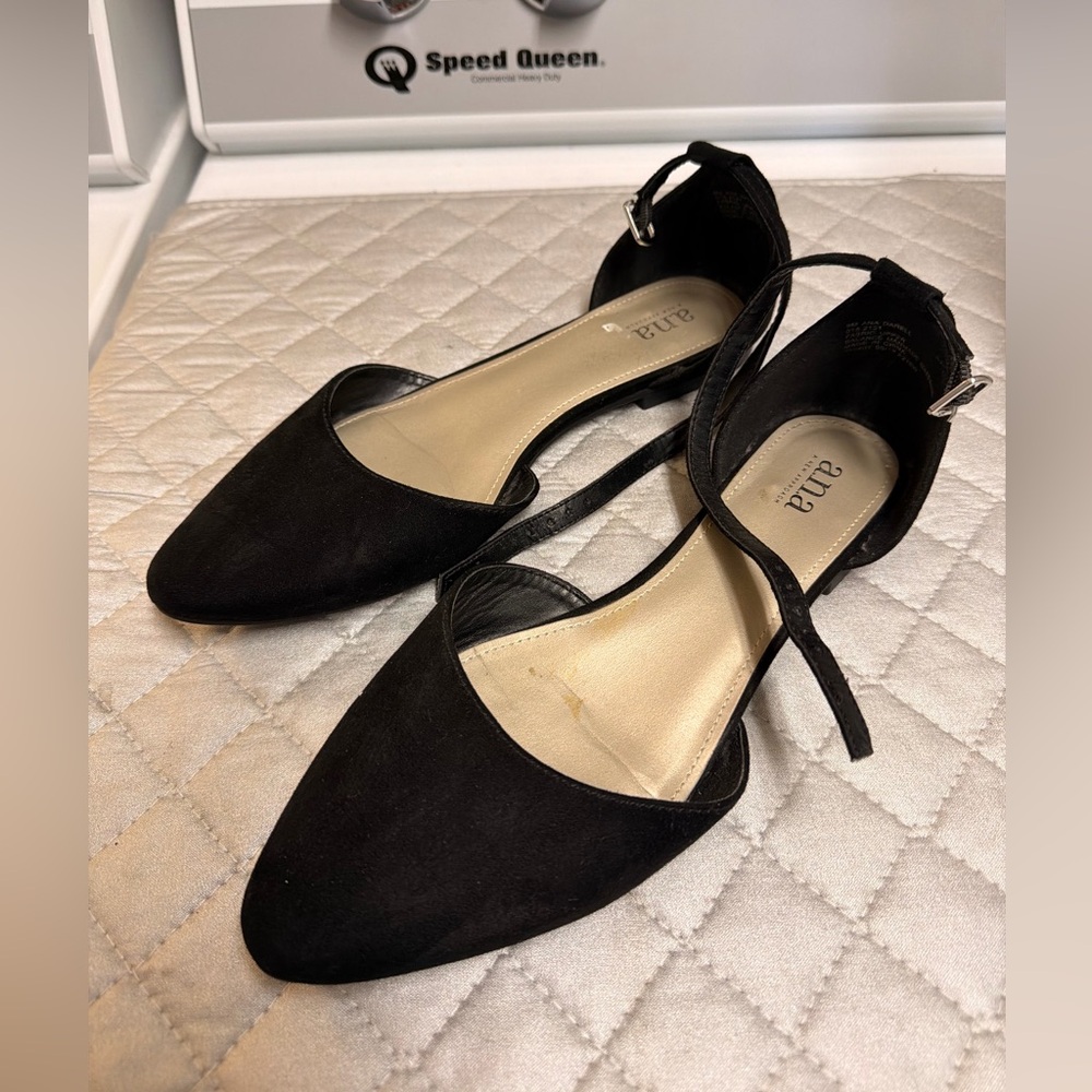 Ana black flats with ankle strap